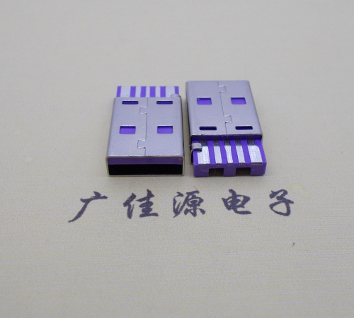 上海短路usbA公5p焊线式大电流 紫色胶芯快充插头